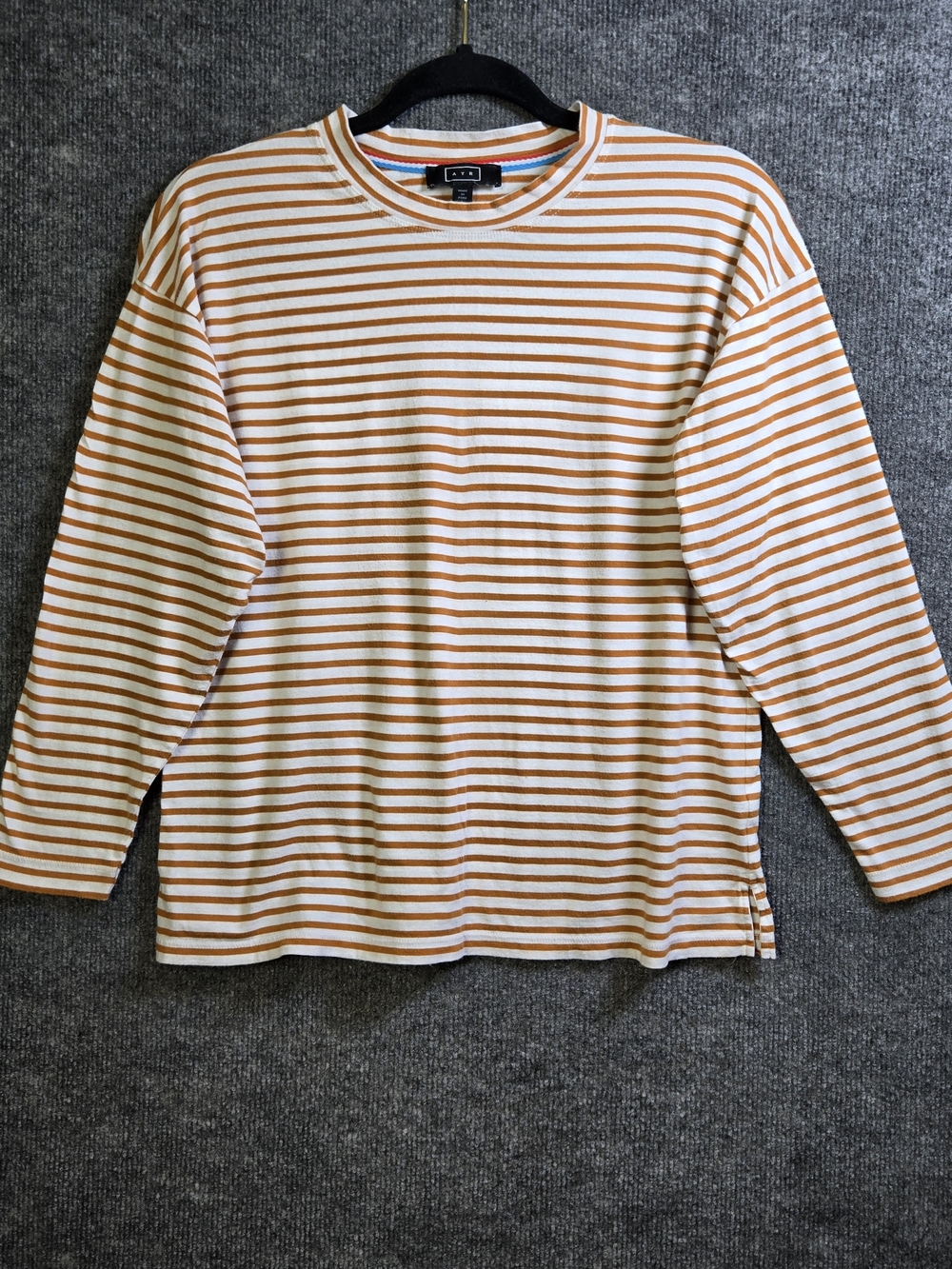 Ayr T Shirt Womens Henna White Stripe Cotton French Fry Long Sleeve Crew Neck